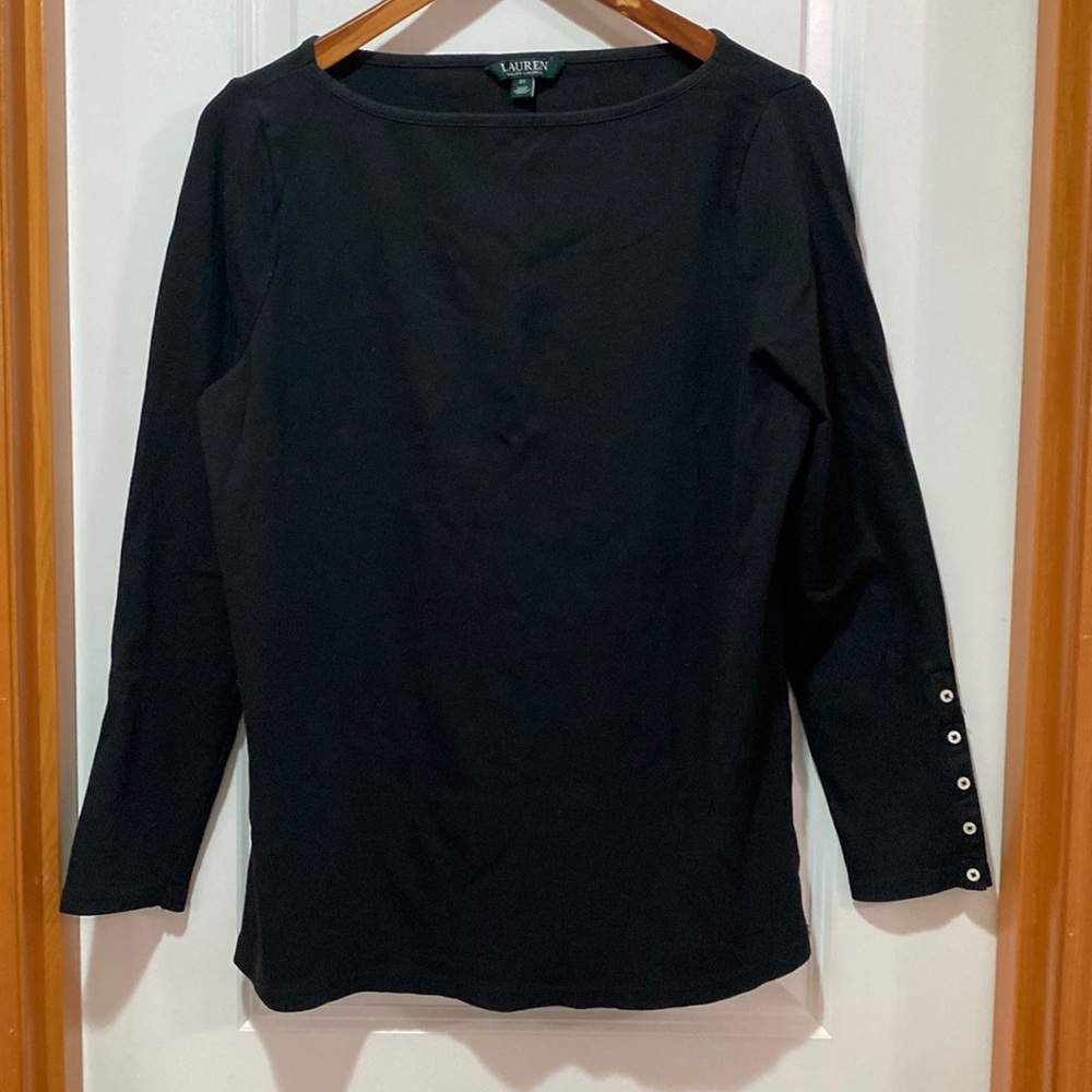 Woman Lauren ribbed long sleeve T Shirt, size 2X, color Black.